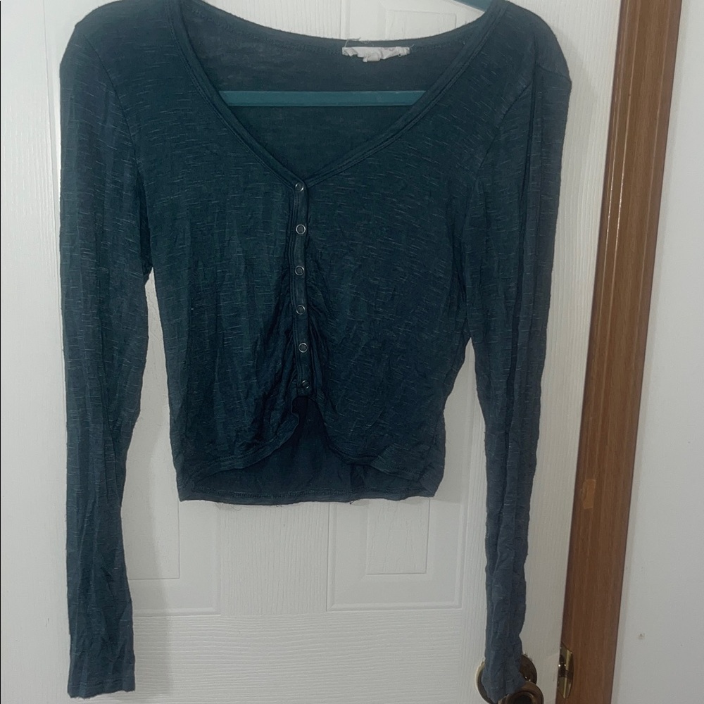 Pink Rose Deep Teal Long Sleeve Blouse